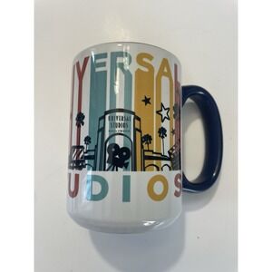Universal Studios Hollywood Souvenir Mug Blue Handle Retro Design